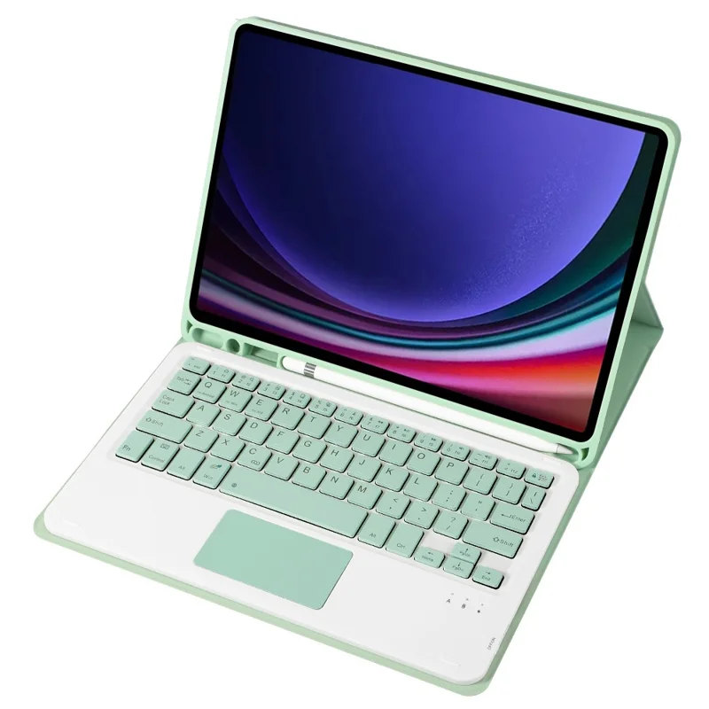 A710B-A For Samsung Galaxy Tab S10 Lite / S10 FE / S9 FE X510 X516 / S9 X710 TPU Case with Touchpad Bluetooth-Compatible Keyboard - Light Green