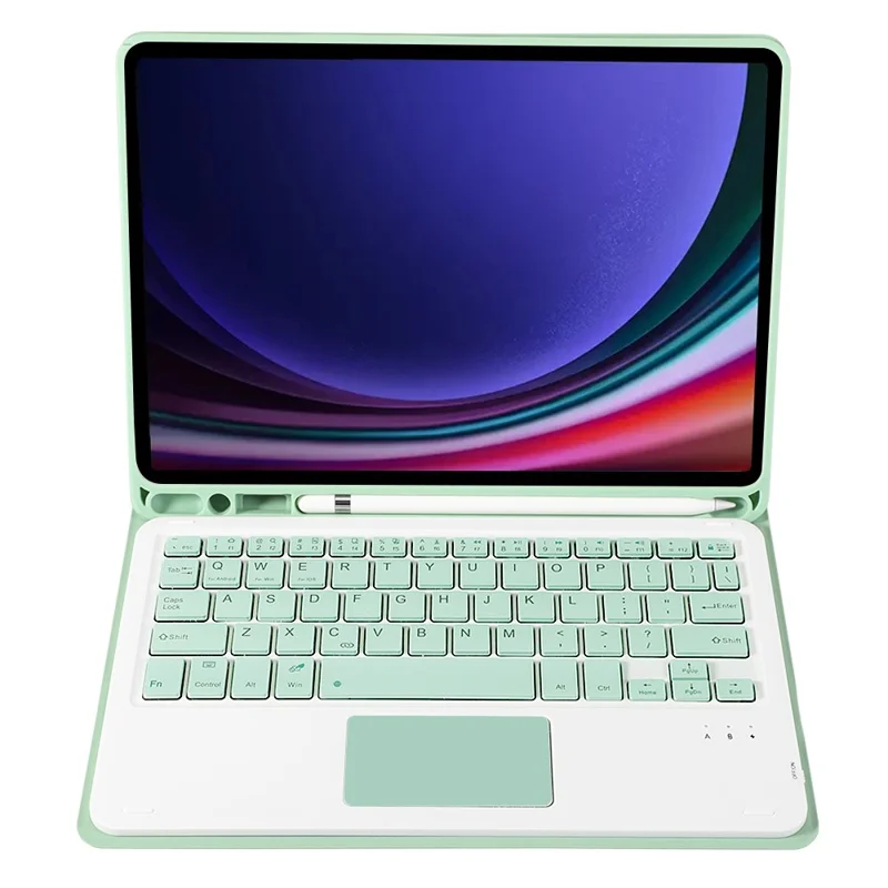 A710B-A For Samsung Galaxy Tab S10 Lite / S10 FE / S9 FE X510 X516 / S9 X710 TPU Case with Touchpad Bluetooth-Compatible Keyboard - Light Green