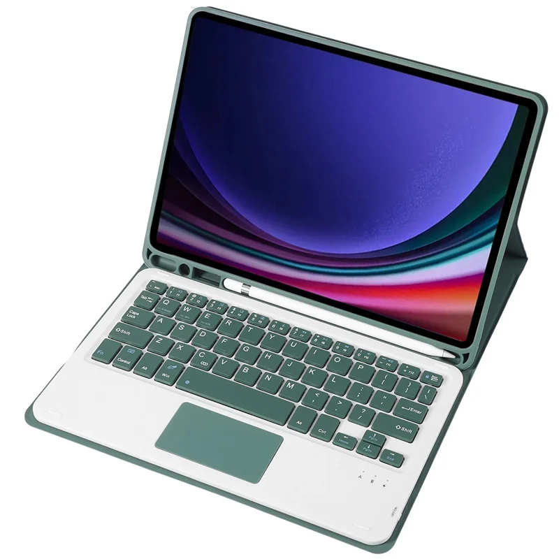 A710B-A For Samsung Galaxy Tab S10 Lite / S10 FE / S9 FE X510 X516 / S9 X710 TPU Case with Touchpad Bluetooth-Compatible Keyboard - Dark Green
