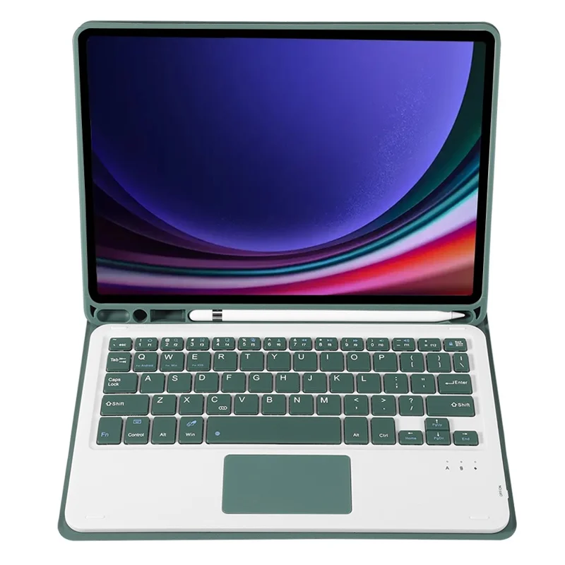 A710B-A For Samsung Galaxy Tab S10 Lite / S10 FE / S9 FE X510 X516 / S9 X710 TPU Case with Touchpad Bluetooth-Compatible Keyboard - Dark Green