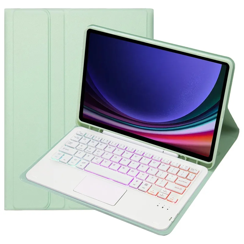 A710B-AS For Samsung Galaxy Tab S10 FE / S9 FE X510 X516 / S9 X710 X716B X718U Bluetooth-Compatible Keyboard Tablet Case - Light Green