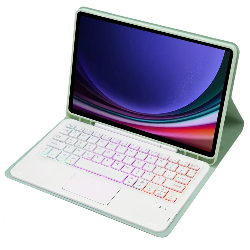 A710B-AS For Samsung Galaxy Tab S10 FE / S9 FE X510 X516 / S9 X710 X716B X718U Bluetooth-Compatible Keyboard Tablet Case - Light Green