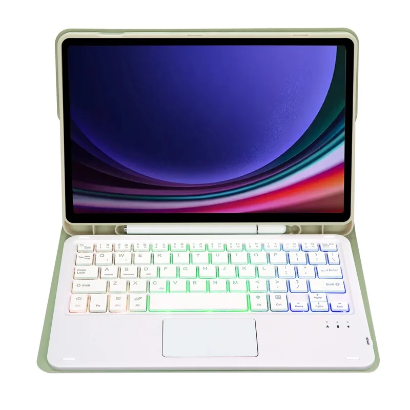 A710B-AS For Samsung Galaxy Tab S10 FE / S9 FE X510 X516 / S9 X710 X716B X718U Bluetooth-Compatible Keyboard Tablet Case - Light Green