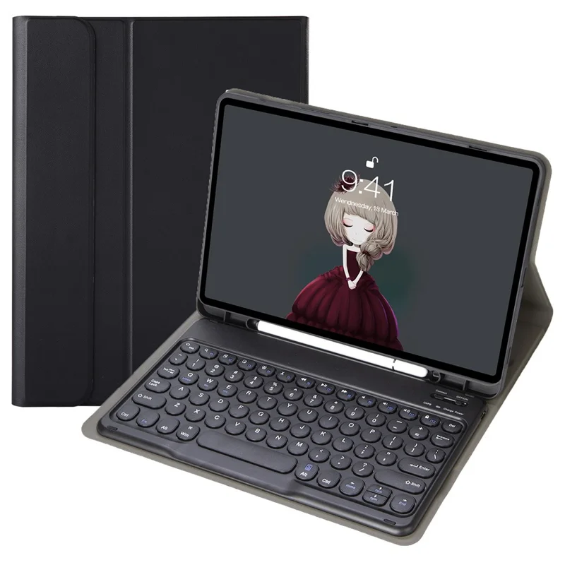 YA710B For Samsung Galaxy Tab S10 Lite / S10 FE / S9 FE X510 X516 / S9 X710 Round Key Cap Bluetooth-Compatible Keyboard TPU Tablet Case - Black