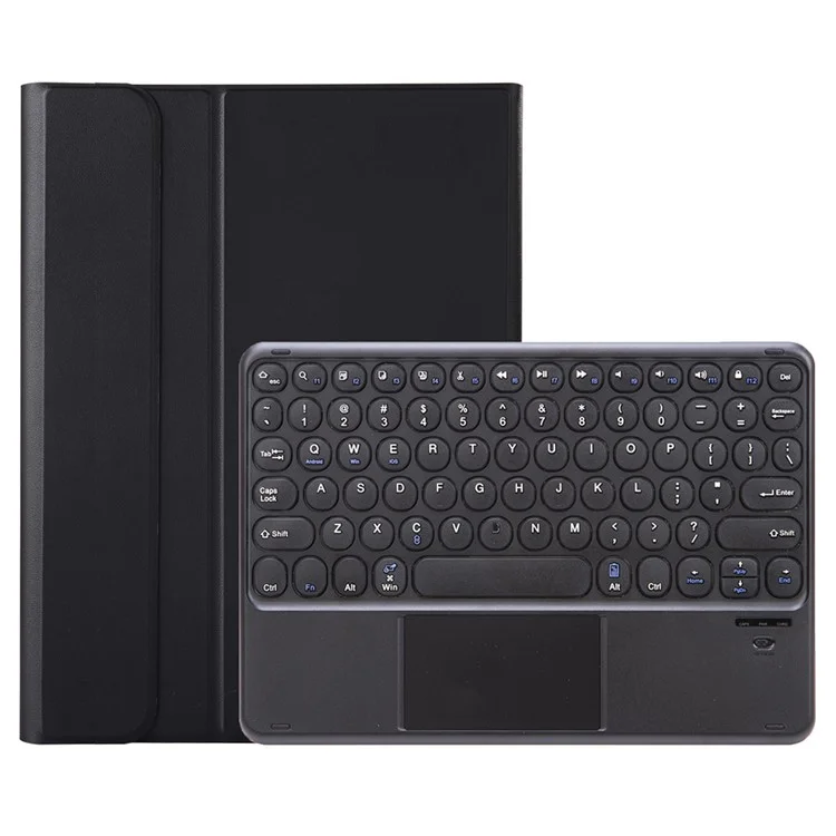 YA710B-A For Samsung Galaxy Tab S10 FE / S9 FE X510 X516 / S9 X710 X716B X718U Round Key Cap Touchpad Bluetooth-Compatible Keyboard Case - Black