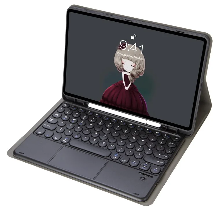 YA710B-A For Samsung Galaxy Tab S10 FE / S9 FE X510 X516 / S9 X710 X716B X718U Round Key Cap Touchpad Bluetooth-Compatible Keyboard Case - Black