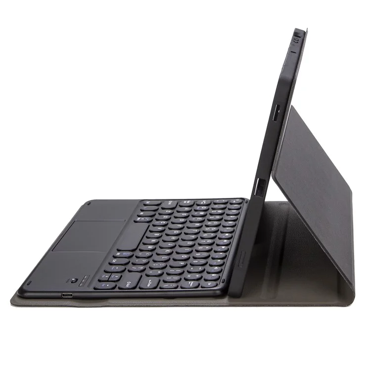 YA710B-A For Samsung Galaxy Tab S10 FE / S9 FE X510 X516 / S9 X710 X716B X718U Round Key Cap Touchpad Bluetooth-Compatible Keyboard Case - Black