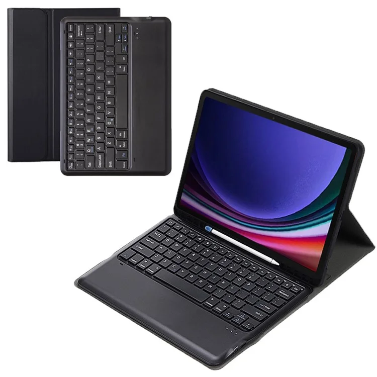 A810B For Samsung Galaxy Tab S9 FE+ 12.4" X610 / X616 Detachable Bluetooth Keyboard Case Pencil Slot Tablet Case - Black