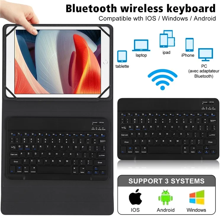 TY3316 Universal 9-11 inch Tablet Protective Cover Bluetooth-compatible Keyboard PU Leather Stand Case - Black