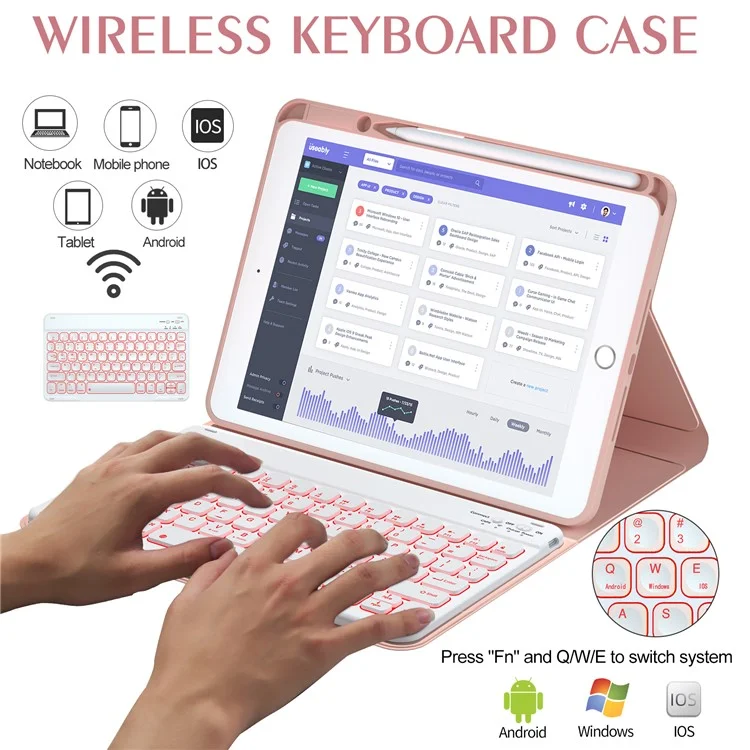 For iPad 10.2 (2021) / (2019) / (2020) / iPad Pro 10.5-inch (2017) / Air 10.5 inch (2019) Backlit Bluetooth-compatible Keyboard Tablet Case - Rose Gold