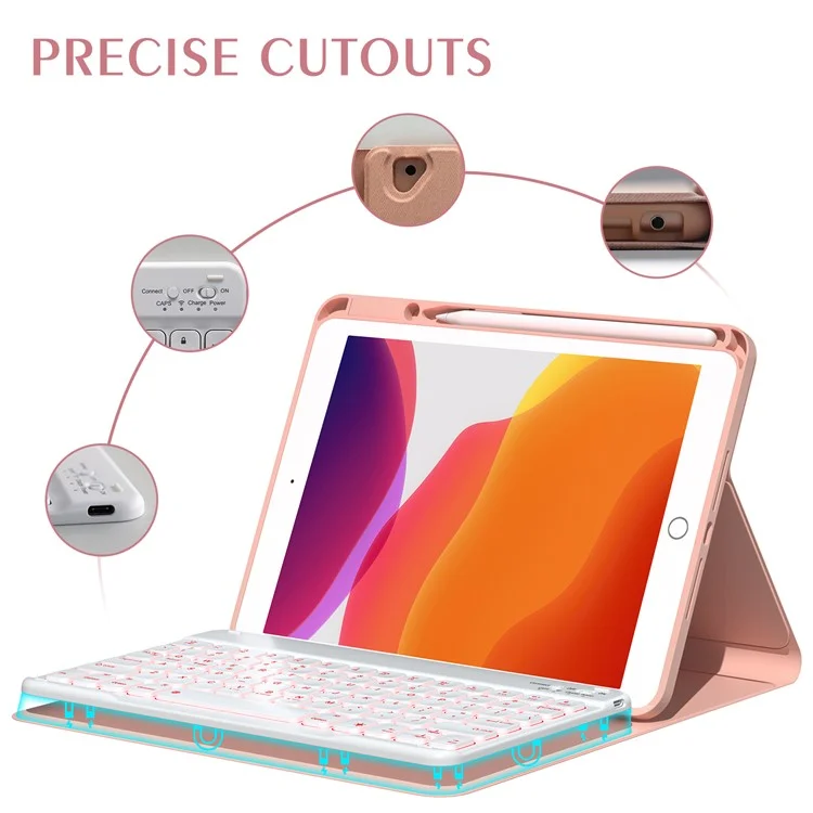 For iPad 10.2 (2021) / (2019) / (2020) / iPad Pro 10.5-inch (2017) / Air 10.5 inch (2019) Backlit Bluetooth-compatible Keyboard Tablet Case - Rose Gold