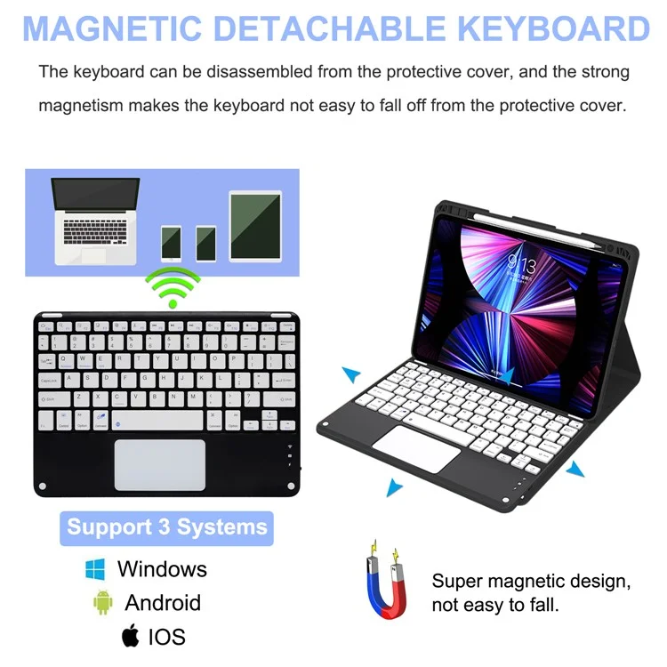 For iPad (2025) / 10.9 (2022) Tablet Stand Case Skin-Touch PU Leather Cover + Square Keys Bluetooth-Compatible Keyboard