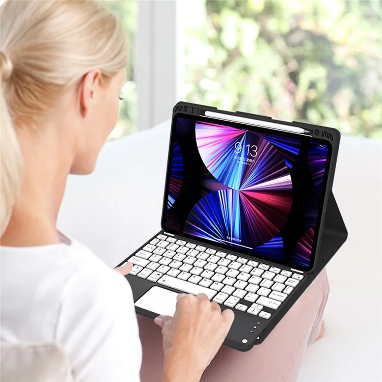 For iPad (2025) / 10.9 (2022) Tablet Stand Case Skin-Touch PU Leather Cover + Square Keys Bluetooth-Compatible Keyboard