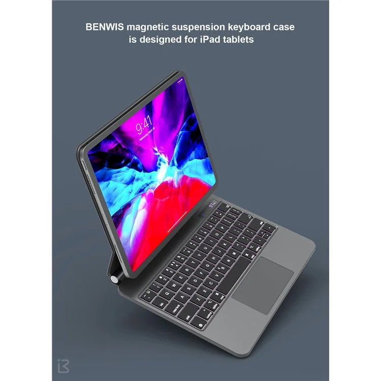 BENWIS ID-MKB для iPad 10.9 (2022) Магнитная подвесная клавиатура Кожаная подставка для планшета - Черный