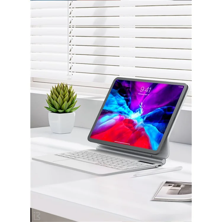 BENWIS ID-MKB Para iPad Air (2020) Capa de Tablet de Couro com Suspensão Magnética Bluetooth Keyboard - Branco