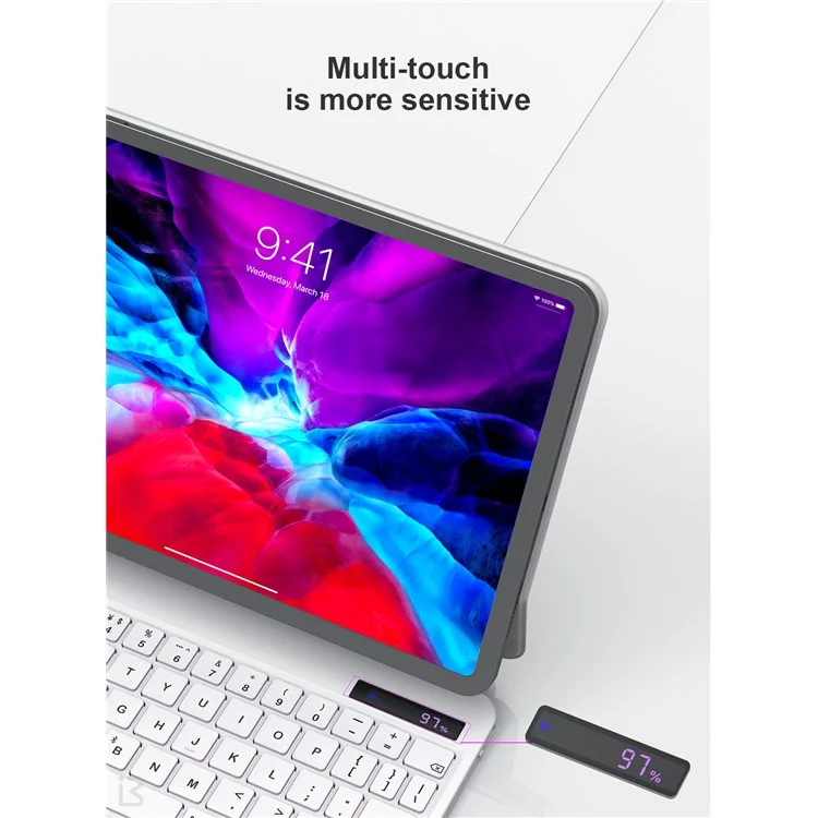 Benwis ID-MKB Para Ipad Pro 12.9 (2022) /(2021) (2020) (2018) Case de Tabletas de Cuero de Suspensión Magnética Bluetooth Keyboard - Blanco