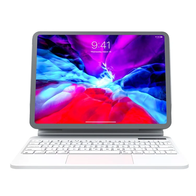 BENWIS ID-MKB For iPad Pro 11-inch (2018) / (2020) / (2021) / (2022) Bluetooth-compatible Keyboard Magnetic Suspension Leather Tablet Case - White