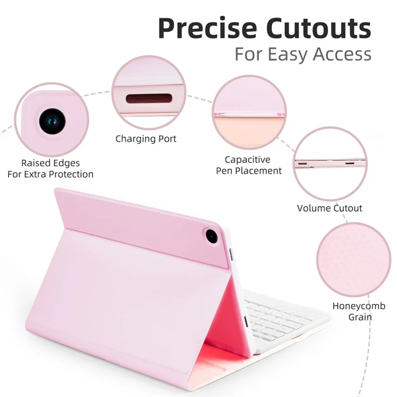 SK-A9+RGB For Samsung Galaxy Tab A9+ SM-X210 / X216 / X218 Leather Tablet Case with Detachable RGB Backlit Keyboard - Pink