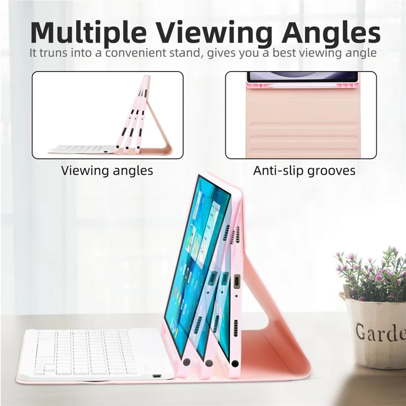 SK-A9+RGB For Samsung Galaxy Tab A9+ SM-X210 / X216 / X218 Leather Tablet Case with Detachable RGB Backlit Keyboard - Pink