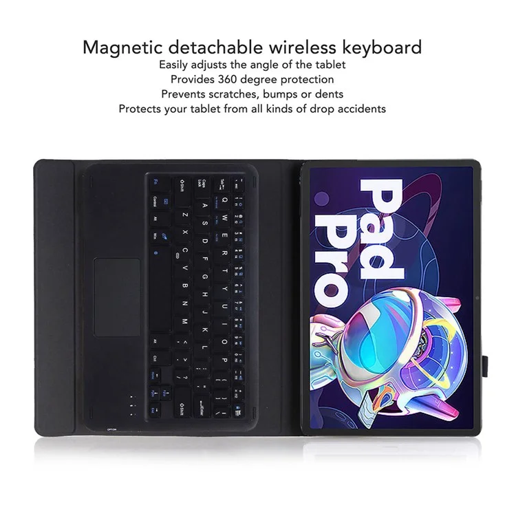 LX-P11 For Lenovo Tab P11 Pro Gen 2 11.2" (2022) Tablet Cover Touchpad Bluetooth-compatible Keyboard Leather Case - Black