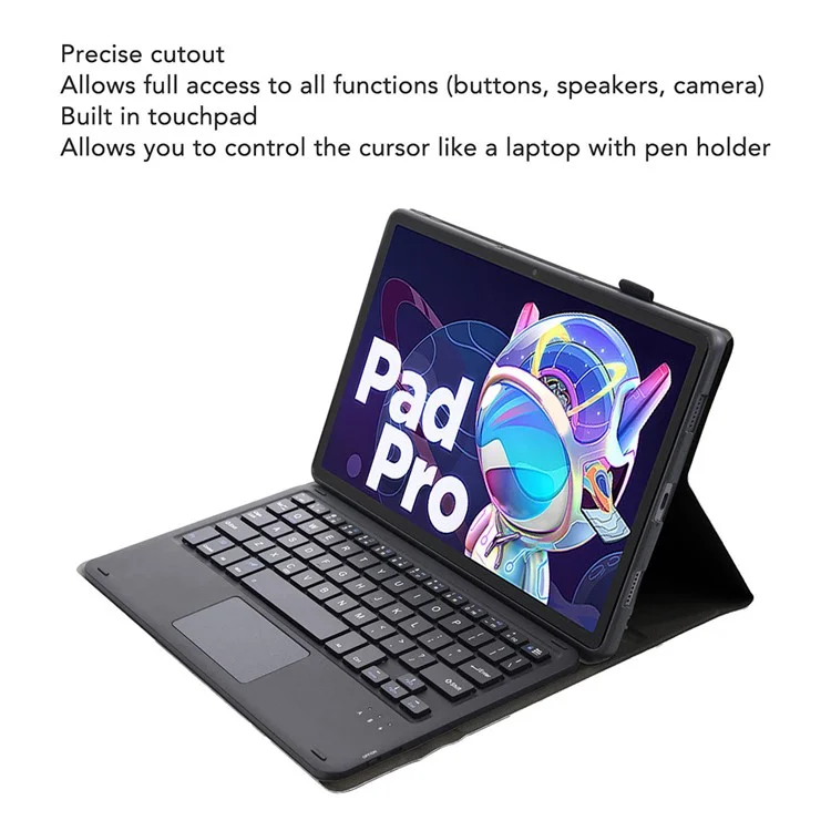 LX-P11 For Lenovo Tab P11 Pro Gen 2 11.2" (2022) Tablet Cover Touchpad Bluetooth-compatible Keyboard Leather Case - Black