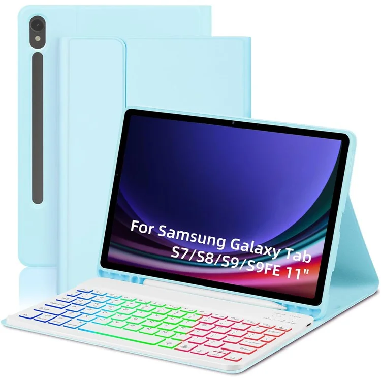 SD-X710 Per Samsung Galaxy Tab S7 / S8 / S9 / S9 FE 11 pollici Custodia per tablet in PU con tastiera Bluetooth retroilluminata - Baby Blue