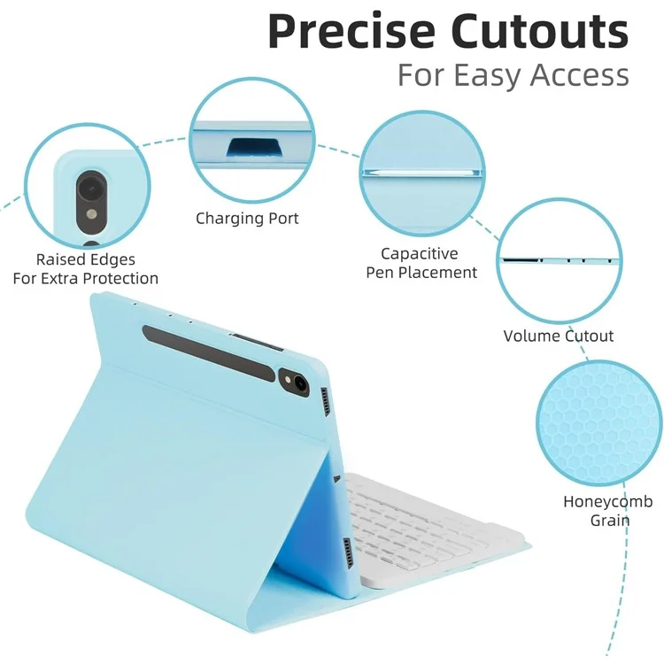 SD-X710 Per Samsung Galaxy Tab S7 / S8 / S9 / S9 FE 11 pollici Custodia per tablet in PU con tastiera Bluetooth retroilluminata - Baby Blue