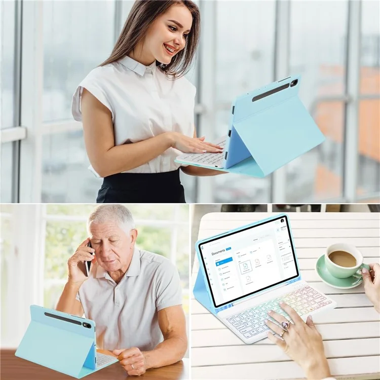 SD-X710 Per Samsung Galaxy Tab S7 / S8 / S9 / S9 FE 11 pollici Custodia per tablet in PU con tastiera Bluetooth retroilluminata - Baby Blue