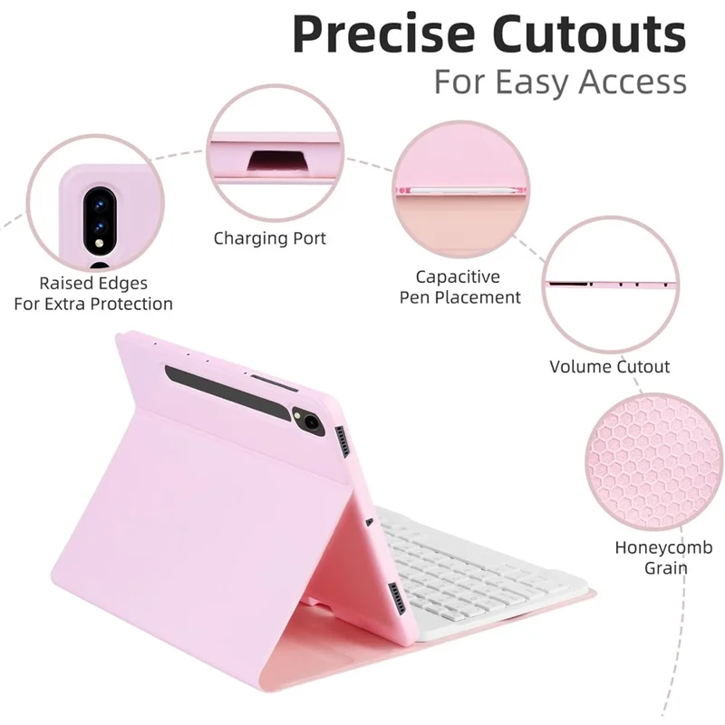 SD-X710 لجهاز Samsung Galaxy Tab S7 / S8 / S9 / S10 FE / S9 FE حقيبة لوحة مفاتيح بلوتوث مزودة بإضاءة خلفية من مادة PU مقاس 11 بوصة - وردي