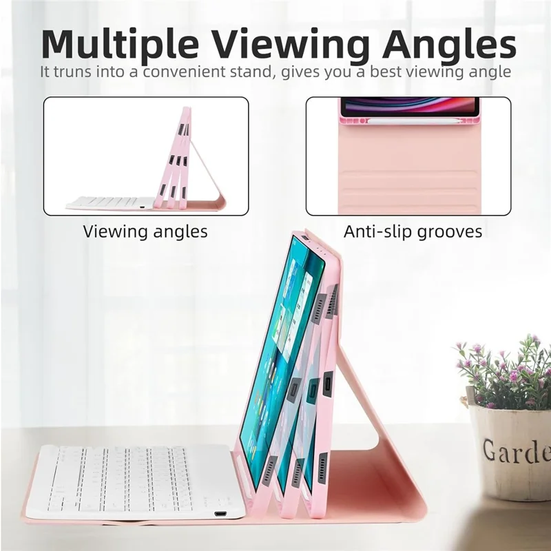 SD-X710 لجهاز Samsung Galaxy Tab S7 / S8 / S9 / S10 FE / S9 FE حقيبة لوحة مفاتيح بلوتوث مزودة بإضاءة خلفية من مادة PU مقاس 11 بوصة - وردي