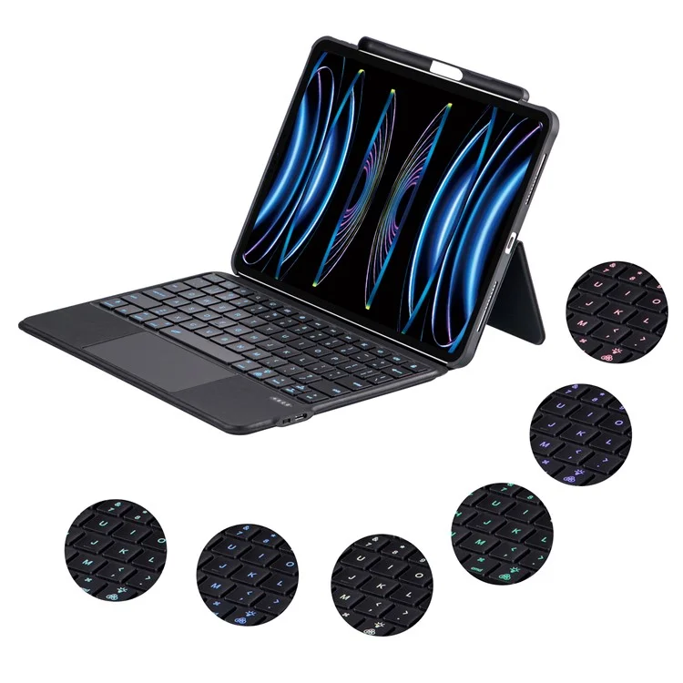 5206D-3B For iPad Air 11 (2025) / (2024) / Air (2020) (2022) / Pro 11 (2018) / (2020) / (2021) / (2022) Bluetooth-Compatible Keyboard Case - Black