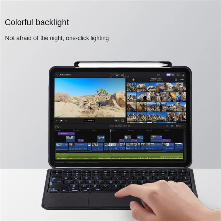 5206D-3B For iPad Air 11 (2025) / (2024) / Air (2020) (2022) / Pro 11 (2018) / (2020) / (2021) / (2022) Bluetooth-Compatible Keyboard Case - Black