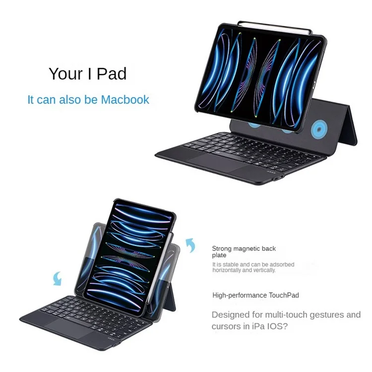 5206D-3B For iPad Air 11 (2025) / (2024) / Air (2020) (2022) / Pro 11 (2018) / (2020) / (2021) / (2022) Bluetooth-Compatible Keyboard Case - Black
