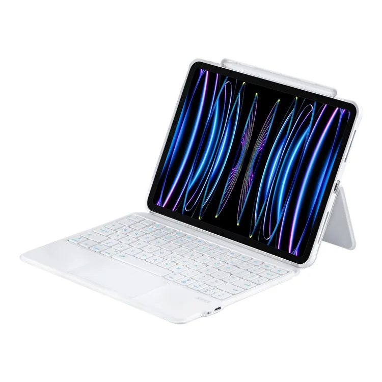 5206D-3B Per iPad Air 11 (2024) / Air (2020) / Air (2022) / Pro 11 (2018) / (2020) / (2021) / (2022) Tastiera Bluetooth Custodia in Pelle - Bianco