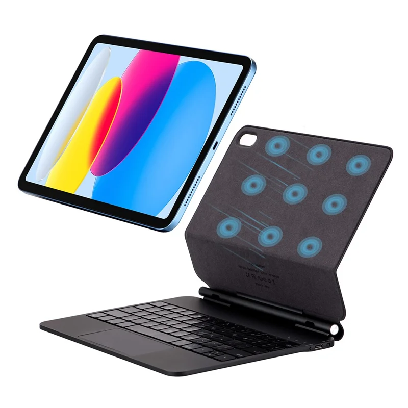 X8 For iPad (2025) / 10.9 (2022) Magnetic Leather Tablet Case Bluetooth-Compatible Keyboard with Touchpad - Black