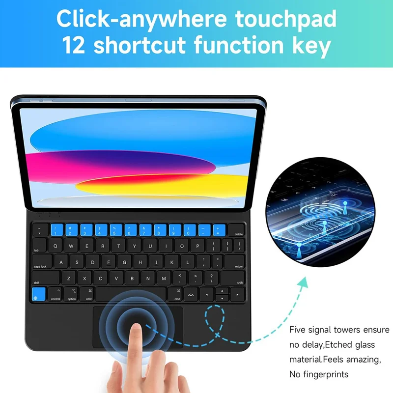 X8 For iPad (2025) / 10.9 (2022) Magnetic Leather Tablet Case Bluetooth-Compatible Keyboard with Touchpad - Black