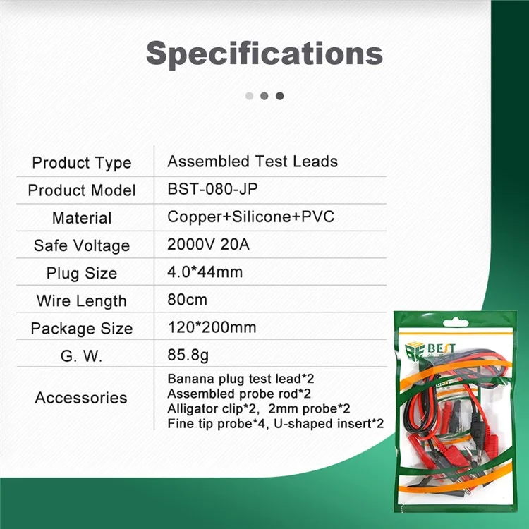 BEST BST-080-JP Assembled Test Leads with Stackable Banana Plugs