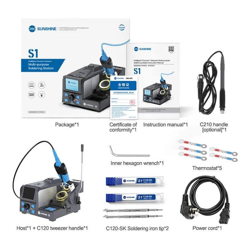 SUNSHINE S1 Intelligent Precision Soldering Station Smart Sleep Color Screen Display Soldering Station - US Plug