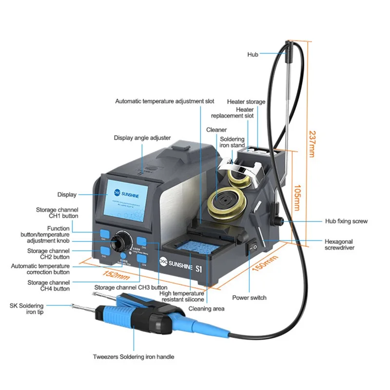 SUNSHINE S1 Intelligent Precision Soldering Station Smart Sleep Color Screen Display Soldering Station - US Plug