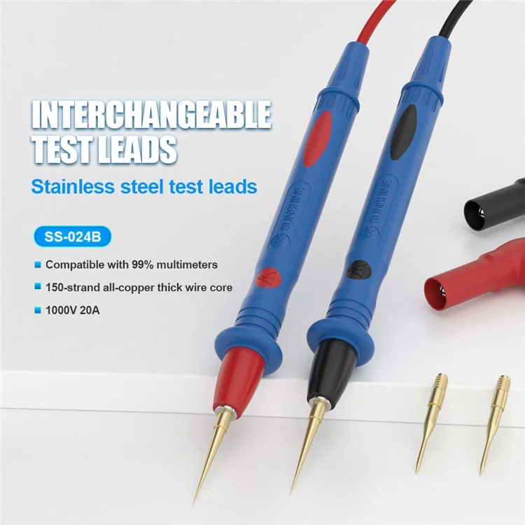 SUNSHINE SS-024B Replaceable Stainless Steel Multimeter Test Leads with 4 Needles
