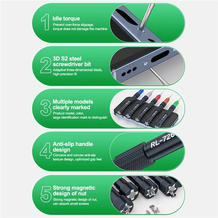 RELIFE RL-726A 3D Drehmoment-Schraubendrehersatz Extra Hartes S2-Stahl-Bit Elektronisches Demontage-Werkzeug