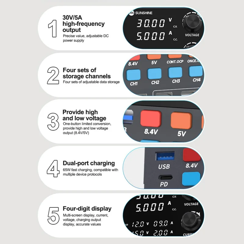SUNSHINE P2 Pro Intelligent Regulated Power Supply Phone Repair Stabilized Power Meter - EU Plug

Интеллектуальный регулируемый источник питания SUNSHINE P2 Pro для ремонта телефонов, стабилизированный измеритель мощности - Вилка EU