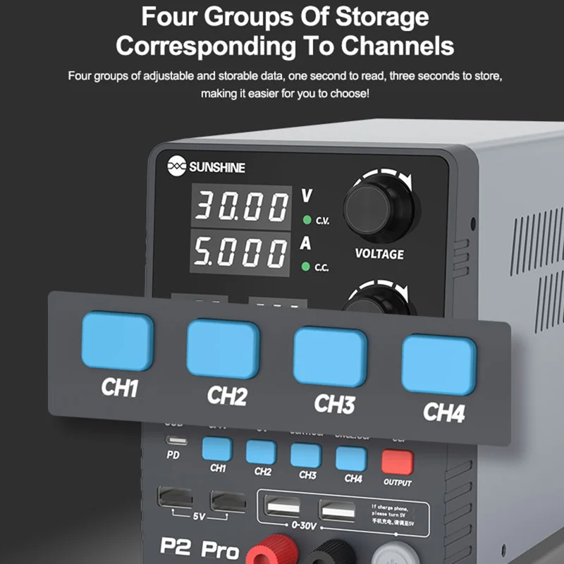 SUNSHINE P2 Pro Intelligent Regulated Power Supply Phone Repair Stabilized Power Meter - EU Plug

Интеллектуальный регулируемый источник питания SUNSHINE P2 Pro для ремонта телефонов, стабилизированный измеритель мощности - Вилка EU