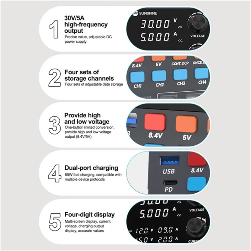 SUNSHINE P2 Pro Intelligent Regulated Power Supply Phone Repair Stabilized Power Meter - US Plug