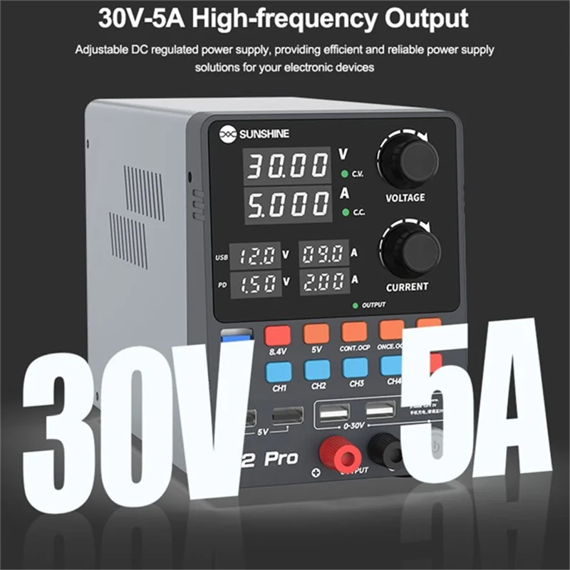 SUNSHINE P2 Pro Intelligent Regulated Power Supply Phone Repair Stabilized Power Meter - US Plug