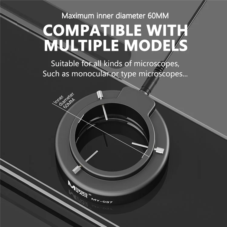 Luz de anel de microscópio LED MAANT MY-037 Iluminador para vários modelos de microscópio