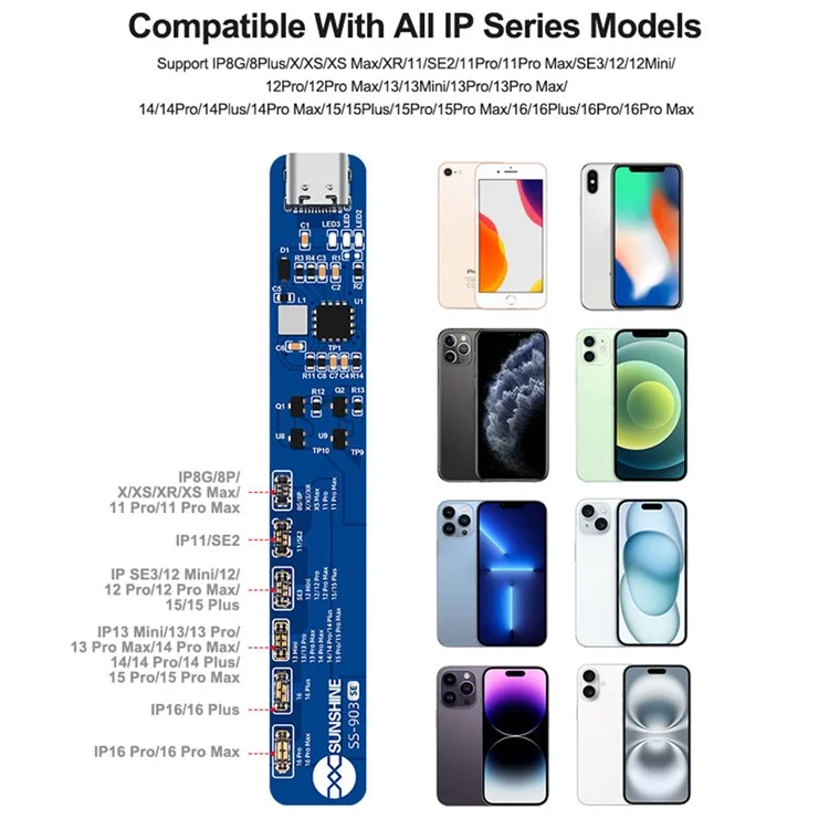 SUNSHINE SS-903 SE For iPhone 8 - 16 Pro Max Battery Charging Activation Board High-Power Overload Protection