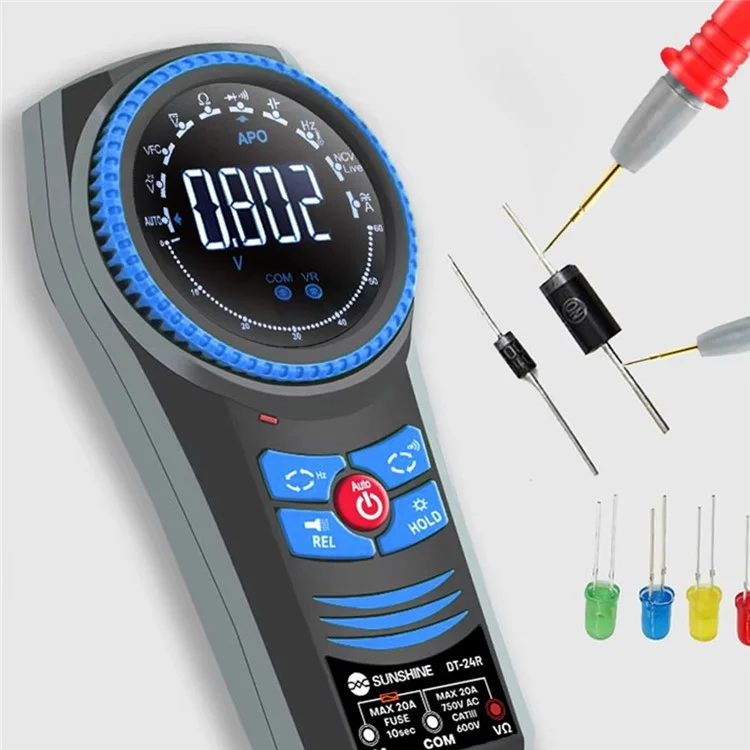 SUNSHINE DT-024R Multímetro rotativo de faixa automática com tensão de mão, resistência e testador de continuidade