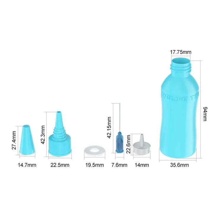 RELIFE TB1 50ml Anti-Static Solvent Bottle Double Cap Design Liquid Alcohol Bottle Dispenser - Blue