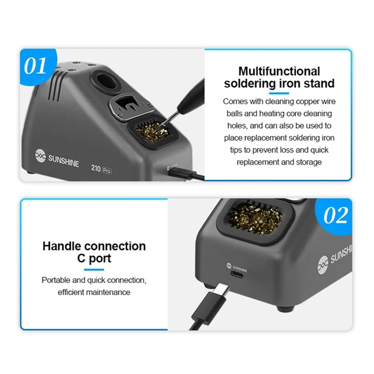 SUNSHINE 210 Pro Smart Portable Soldering Iron Station Temperature Control for Phone PCB Repair - EU Plug

СОЛНЕЧНЫЙ 210 Pro Smart Портативная паяльная станция с температурным контролем для ремонта телефонных плат - вилка ЕС